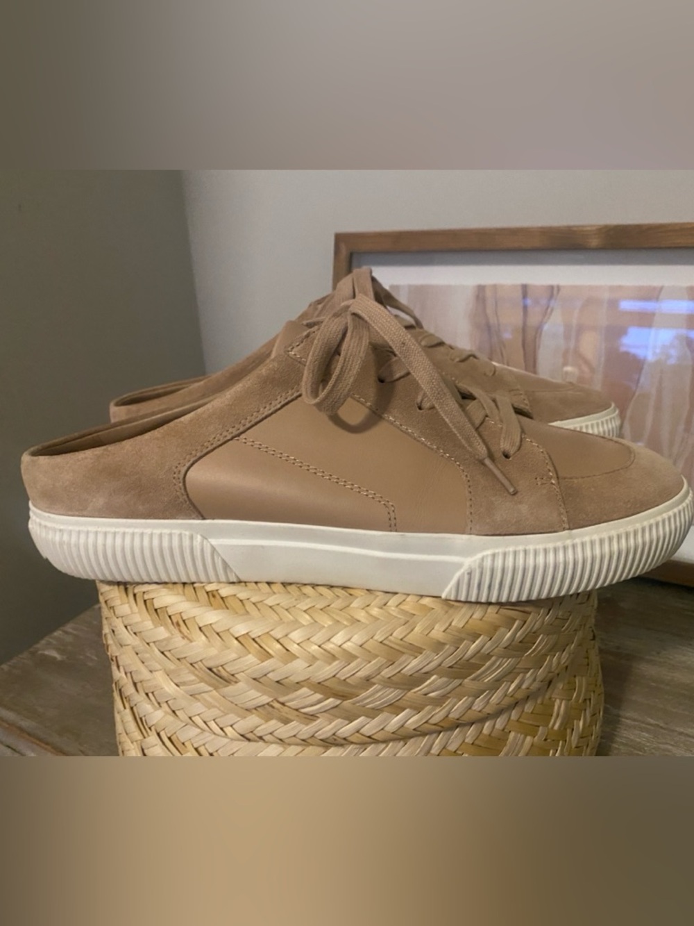 Vince Women's Kess Suede Leather Low-Top Slip on Sneaker in Coastal Apricot NWOT